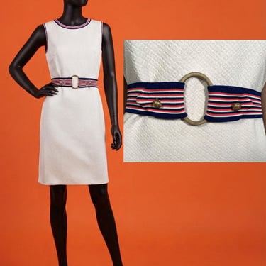 Vintage 1960s/70s Mod Textured Polyester Dress With Matching Belt Size M/L 