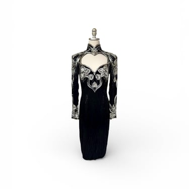 1980s NiteLine Beaded Dress with Heart Front 