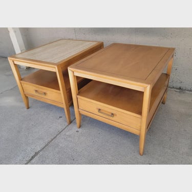 Drexel End Tables With Travertine / Marble Top a Pair 