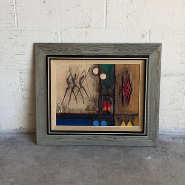 Per Dahl Abstract Expressionist Oil Painting Textured Canvas Wood Frame Denmark 1970s 