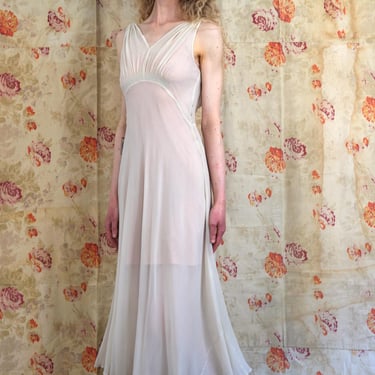 1930s silk chiffon gown . vintage bias cut dress .size xs to small 