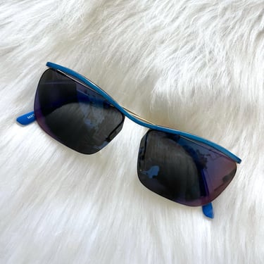 Vintage 80s Marbled Blue Trim Reflective Sunglasses 