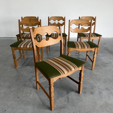 Henning Kjaernulf Brutalist Oak Vintage Model 60 Razor Blade Dining Chairs, 6 - Shipping Not Free, Msg for Estimate 