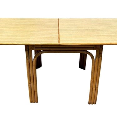 Restored Mid-century Blond Expanding Hinge Leaf Rattan Dining Table 