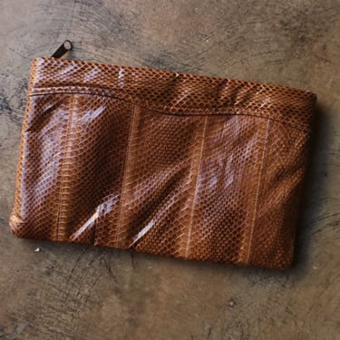 Snake Skin Clutch, 80's Reptile Clutch, Brown Snakeskin Handbag 