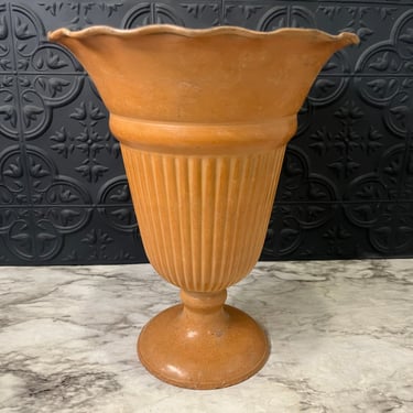 Peach Colored Metal Trumpet Planter