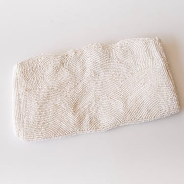 1960s Clutch Purse Ivory Beaded Bag 