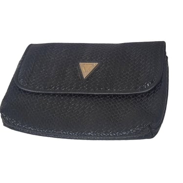 Vintage Guess Gitano Woven Pattern Black Leather Clutch Purse Wallet Handbag M28 