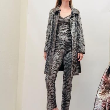 90s Betsey Johnson 3 Piece Suit With Jacket Cami Tank Top and Pants Suit Zebra Animal Snake print Medium Large 90s Punk Rock Suit Black Grey 