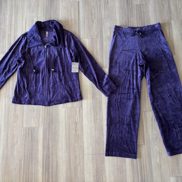 Y2K White Stag Velour Tracksuit Set Purple Jacket Pants Women M NWT Sporty Retro 