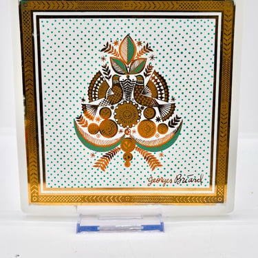 Vintage George Briard Ceramic Retired Tile– Teal & Gold Design – Mid-Century Modern Pop Art – 1960s Retro Kitchen Decor by LeChalet