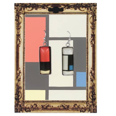 Mondrian Print Silver Bar Fine Art Earrings