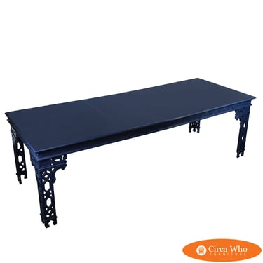 Hollywood Regency Navy Blue Extendable Dining Table
