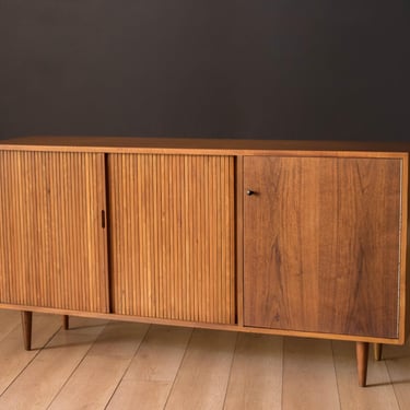 Mid Century California Modern Walnut Tambour Door Credenza by Milo Baughman 