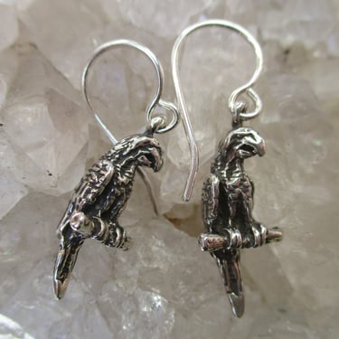 Parrot Earrings -Sterling Silver- Wax Cast w/ 3/d Details 