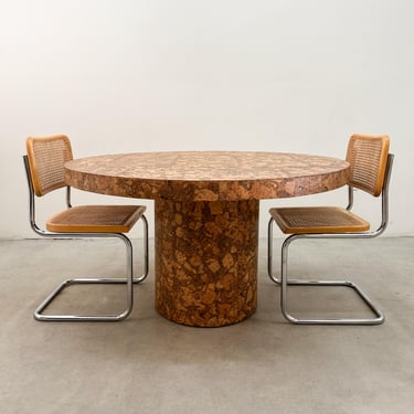 Vintage Round Cork Veneer Dining Table - MCM Minimalist Seats 4 