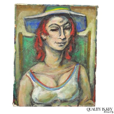 Vintage Samuel Heller "Woman w/ Red Hair" Oil on Canvas Portrait Painting Signed