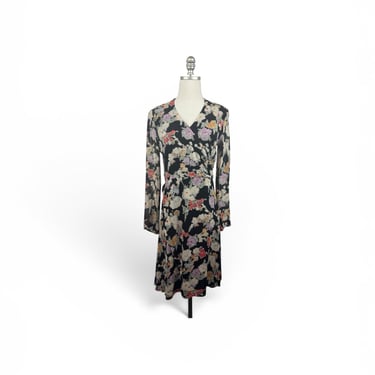 1980s Giorgio Armani Floral Faux Wrap Dress 