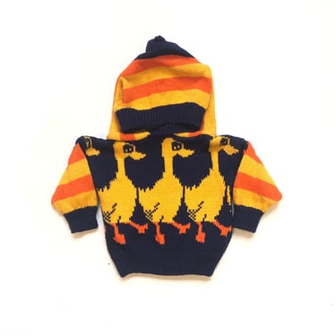 Vintage 90&rsquo;s TODDLERS Duck Knit Hoodie Sweater Sz XS 