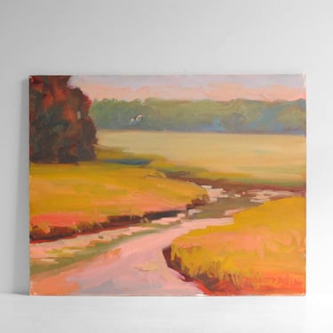 Vintage Oil on Panel Marsh Landscape Painting 20
