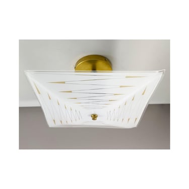 Mid Century Zig-Zag Design Ceiling Fixture with Custom Unfinished Brass Fixture - Semi Flush Ceiling Light - 11.5