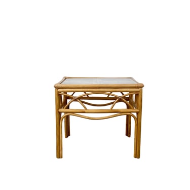 Vintage Rattan Side Table | Coastal Decor | Bent Bamboo | Palm Beach Style 