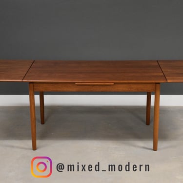Refinished 92” Danish Modern Teak Draw Leaf Dining Table 