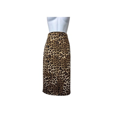 1990s Joseph Ribkoff Long Fitted Cheetah Pencil Skirt 