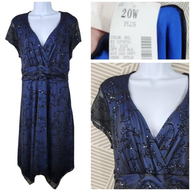 NEW Vintage 90s Evening Party Dress Plus 20 Alt Lace Prom Grunge Goth Blue Black 