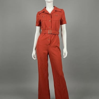 Vintage 1970s Orange Rust Disco Jumpsuit Size XS 