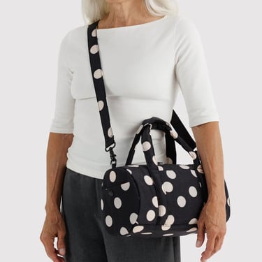 Nylon Duffle Bag - Black and Cream Polka Dot