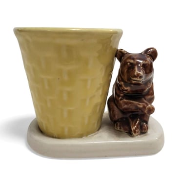 Vintage Ceramic Bear Succulent Planter, Mid Century Modern Small Plant Pot 