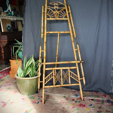 Antique Fancy 19th c. Victorian Bamboo Easel with Brass Finials 