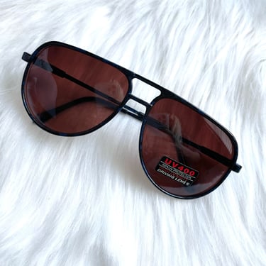 Vintage 80s Black and Blue Speckle Print Aviator Sunglasses 