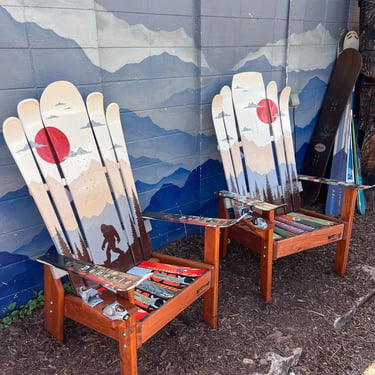 Set of 2 - Sasquatch Ski Chairs – Upcycled Douglas Fir, Hand-Painted Set 