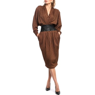 Vintage 1980s Francesca of Damon Silk Wrap Dress, Hourglass Executive Power Dressing 