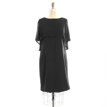 Vintage 60s Black sequin chiffon cape dress 