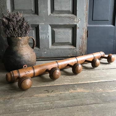 French Faux Bamboo Coat Hook, 5 Hooks, Mushroom Coat Hat Rack, Wood, Rustic French Farmhouse 