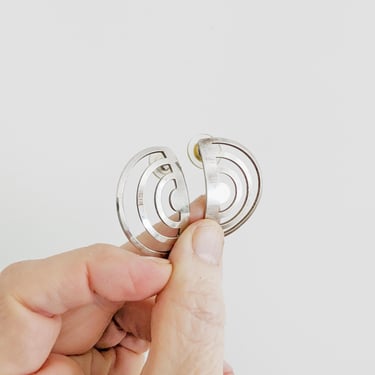 Vintage 80's 90's Geometric Chunky Sterling Silver Half Circle Pierced Post Earrings 