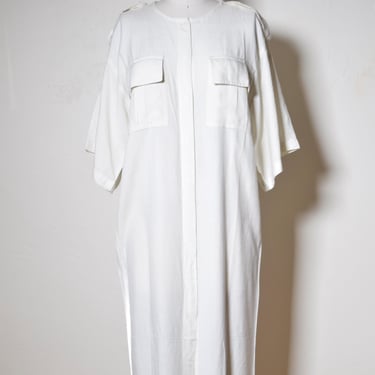 Vintage 1980s MINIMALIST Woven Bone White UTILITARIAN Deadstock MAXI Resort Dress 