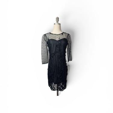 Early 2000s ABS Allen Schwartz Black Flower Dress 