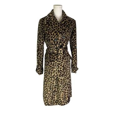 Vintage 90s Y2k Newport News Faux Fur Leopard Print Trench Coat Jacket Size 4 