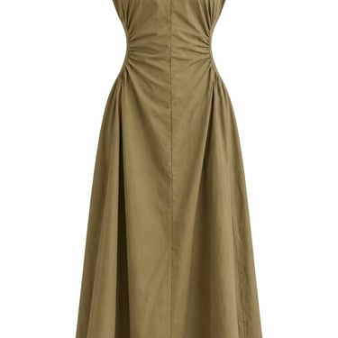 The Olive Ruched Midi Dress