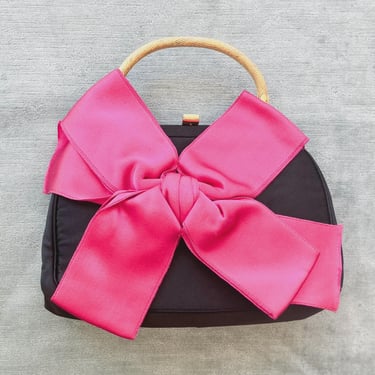 1960s Bienen Davis Silk Frame Bag with Giant Pink Bow 