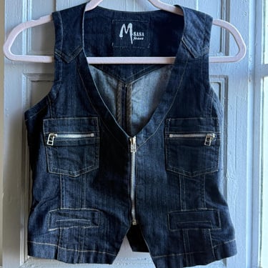Y2k denim gilet, 90s jeans streetwear, size S 