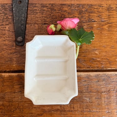 antique English ironstone soap dish Johnson Bros ribbed crazed farmhouse bath decor 