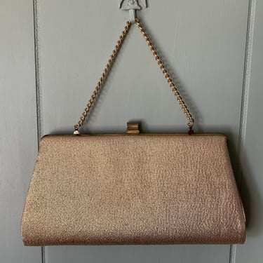Vintage 1970s Metallic Gold Lame Cloth Handbag Chain Handle or Clutch Purse, Vintage Formal Purse, Vintage Gold Evening Bag 
