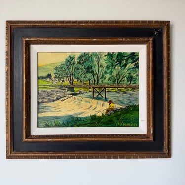 1973 Max Jacob Schacknow “Fishing at the Nevele” Oil on Canvas Painting, Framed 