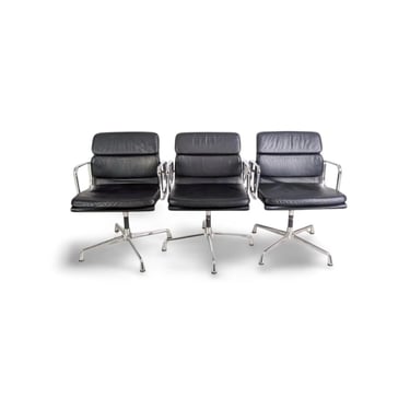 3x Original Vitra EA 208 soft pad black leather chair Charles Eames 