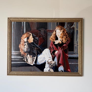1980’s Vintage Azene Figurative Scene Oil on Canvas Painting, Framed 